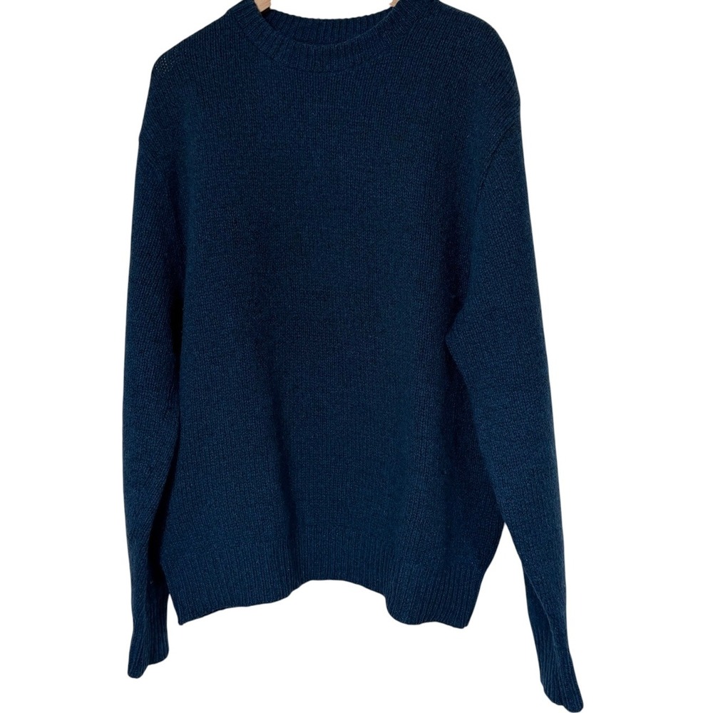 LL Bean Mens Crewneck Sweater Blue Teal Marl Knit Pullover Long Sleeve